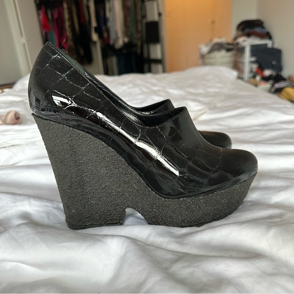 Sonia Rykiel Black Patent Croc Mule Wedges Size 39/9 NWOT